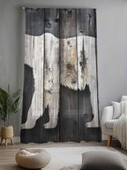 Sheer Curtains 84 Inches Long, White Brown Bear Semi Sheer Curtains Light Filtering Window Treatment, Farmhouse Country Vintage Wood Grain Privacy Voile Drapes for Living Room Bedroom 52x84 Inch