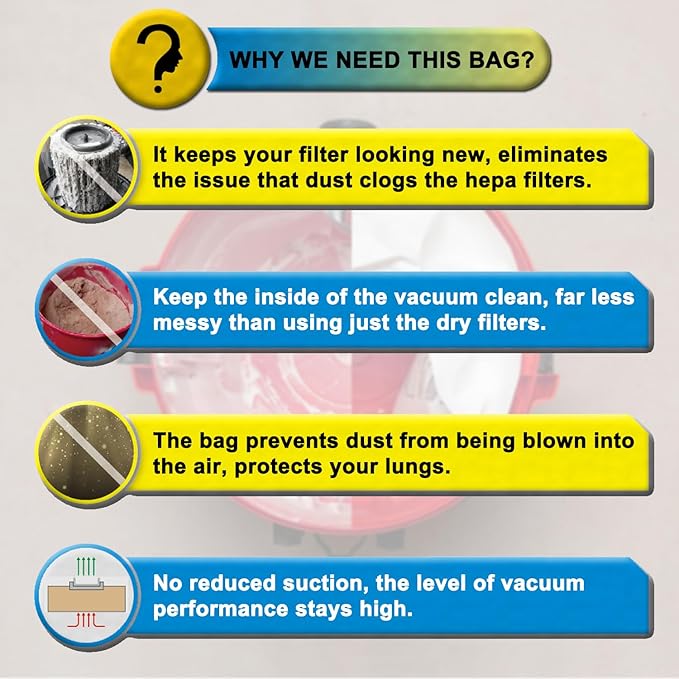 SpaceTent 10 Pack DXVA19-4104 High Efficiency Replacement Filter Bags for DEWALT 5 to 8 Gallon Wet/Dry Vacs - Part # DEWALT DXVA19-4104