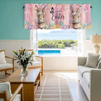 Easter Curtain Valances for Windows, Kitchen Valance Window Treatment, Spring Rabbit Eggs Flowers Flags Leaves Wood Grain Light Filtering Block Curtains for Bathroom/Bedroom/Living Room 42'' x 12''