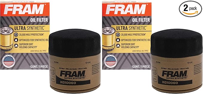 FRAM Ultra Synthetic Automotive Replacement Oil Filter, Designed for Synthetic Oil Changes Lasting up to 20k Miles, XG10060 with SureGrip (Pack of 2)