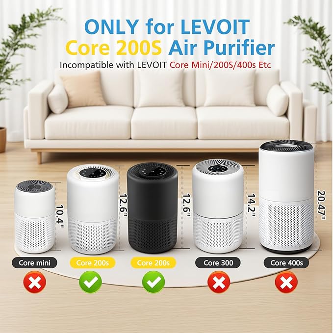 Core 200S-P Replacement Filter Compatible with LEVOIT Core 200S Smart WiFi Air PuriFier, Core 200S-RF Air Filter, White, 3 Pack
