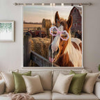 Farm Horses Bedroom Curtains 72 Inch Length, Window Curtains Tab Top, Farmhouse Barn Funny Animals Butterfly Light Filtering Window Treatments Drapes 52"x72" 2 Panel