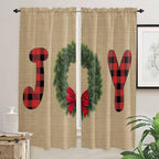 Red Green Christmas Window Curtains 72 Inch Long 2 Panel Set, Rod Pocket Long Curtains & Drapes, Xmas Botanical Winter Farmhouse Light Filtering Window Treatment for Bedroom Living Room 52"W x 72"L