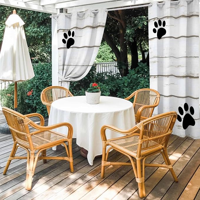 Wood Grain Outdoor Curtains for Patio Claws Animals Wooden White Waterproof Outside Curtains with Grommet Top Weatherproof Curtain for Cabana Pergola Gazebo, 2 Pack, 54" W x 84" L