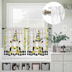 Lemon Gnomes Kitchen Curtains Set 3 Piece for Windows, Rod Pocket Valance and Tier Set 36 Inch Length, Summer Botanical Fruit Wooden Grain Plaid Light Filtering Cafe Curtains for Living Room Bathroom