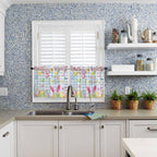 Happy Easter Half Window Curtains 24 Inches Long, Spring Watercolor Bunny Eggs Flower Blue Plaid Window Treatment Curtain Drapes, Short Curtains Tiers for Kitchen Over Sink, 27.5"x24", 2 Panels