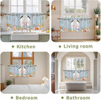 Easter Kitchen Tier Curtains 24 Inch Long 2 Panel Set,Rod Pocket Cafe Small Window Curtains Over Sink,Spring Watercolor Bunny Eggs Flower Wood Grain Blue Light Filtering Short Drapes 27.5"W x 24"L