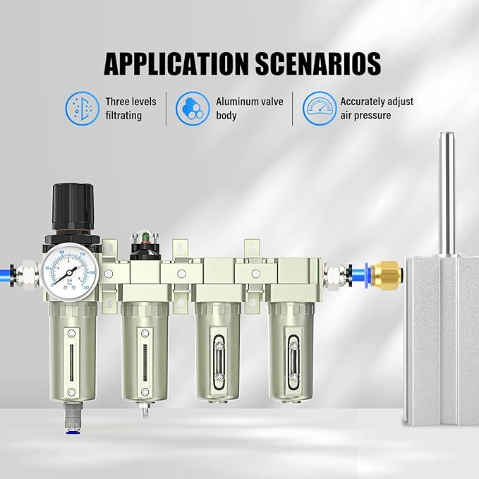3/4" NPT Heavy Duty Industrial Grade 4 Stage Air Drying System,Auto Drain,Coalescing Filter,Particulate Filter,Double Desiccant Dryer and Air Regulator For Plasma Cutter and Paint Spray