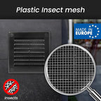 Repa Market 4 x 4 Inch (Outer) Black Square Air Vent Cover - Pack of 2 Plastic Fresh Air Intake Vent - AC Cover with Nylon Mesh Screen, Wall, Ceiling HVAC Return Air Register, Modern Soffit Vents
