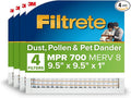 Filtrete 9.5x9.5x1 AC Furnace Air Filter, MERV 8, MPR 700, Tough on Pollen, Easy on Airflow, 3-Month Pleated 1-Inch Electrostatic Air Cleaning Filter, 4-Pack (Actual Size 9.187 x 9.187 x 0.81 in)