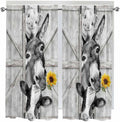 Grey Farmhouse Bedroom Curtains 63 Inches Length, Vintage Sunflowers Animals Printed Window Treatment Curtain Drapes, Rod Pocket Curtain Panels for Living Room Kitchen, 42"x63", 2 Panels
