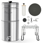 Culligan MaxClear 3 Gallon Gravity Water Filter System, Brushed Stainless-Steel Countertop Water Filter NSF/ANSI Certified to Reduce Microplastics, Lead & Total PFAS, with 3 Ceramic Filters