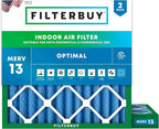 Filterbuy 12x12x2 Air Filter MERV 13 Optimal Smoke & Allergy Defense (2-Pack), Electrostatic Pleated HVAC AC Furnace Filters Replacement, Made in USA (Actual Size: 11.50 x 11.50 x 1.75)