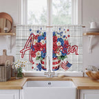 Independence Day Kitchen Curtains 45 Inch Long 2 Panel Set, Rod Pocket Window Treatment, 4 of July Rose Wooden Grain Vintage Light Filtering Short Curtains & Drapes for Bathroom Laundry 52"W x 45"L