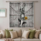 Funny Farm Animals Living Room Curtains 84 Inch Length, Window Curtains Tab Top, Vintage Barn Grey Sunflowers Light Filtering Window Treatments Drapes 42"x84" 2 Panel