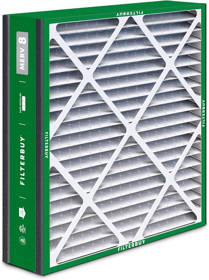 Filterbuy 20x25x5 Air Filter MERV 8 Essential Dust & Allergy Defense (4-Pack), Pleated HVAC AC Furnace Filters for Trion Air Bear, Generalaire, Skuttle, and More (Actual Size: 19.63 x 24.13 x 4.88)