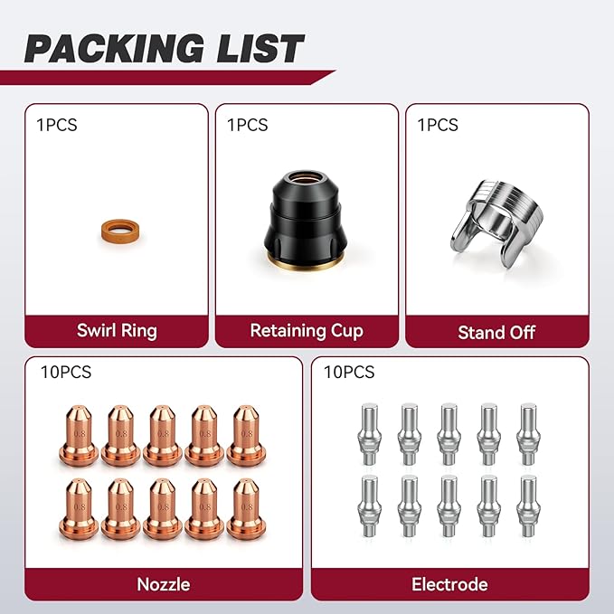 ARCCAPTAIN 23Pcs IPT60 Plasma Cutter Torch Consumables, .030" Plasma Cutter Accessories for ARCCAPTAIN CUT55 NON-HF, CUT55 MP and CUT60 Non-HF, Work with 20-30A Current