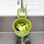 JOMCYDM Kitchen Sink Basket, Faucet Hanging Draining Basket, Kitchen Waste Catcher Hands-Free Press to Empty, Prevents Clogs & Messy Scraping (Green)
