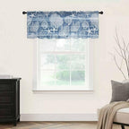 Navy Blue Retro Summer Sheer Valance Curtains, Sea Turtle Starfish Coral Ocean Light Filtering Kitchen Valances Rod Pocket Voile Curtain Window Treatment for Bedroom/Living Room/Basement 42Wx18L