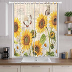 Yellow Sunflowers Living Room Curtains 84 Inch Length, Window Curtains Tab Top, Country Farm Butterfly Flower Light Beige Light Filtering Window Treatments Drapes 52"x84" 2 Panel