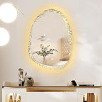 Irregular Bathroom Mirror with LED Light, Lighted Bathroom Makeup Wall Mounted Mirror with Demister Pad, 3 Colors Dimmable Lighting, Sensor Touch Switch(A,75x100cm)