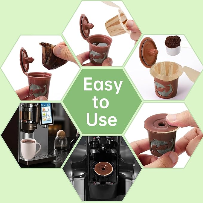 Aussen Disposable Coffee Paper Filters Replacement Kerig Filter Fit All Keurig Single Serve Filter Brands Compatible with Reusable Single Serve Pods Keurig Coffee Maker (Natural with Lid, 300pcs)