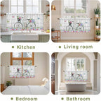 Spring Tier Curtains, Bicycles Botanical Rose Leaves Butterfly Wood Grain Light Filtering Kitchen Curtains, 2Pcs Rod Pocket Half Window Treatments Panels for Sink Cafe Cabinet Camper 27.5x36 Inches