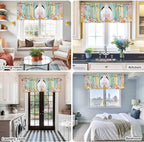 Easter Curtain Valances for Windows, Kitchen Valance Window Treatment, Spring Colorful Bunny Eggs Flower Wood Grain Light Filtering Block Curtains for Bathroom/Bedroom/Living Room 54'' x 18''