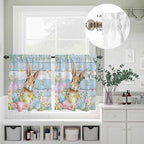 Kitchen Curtains Tiers and Valance Set of 3, Easter Light Filtering Window Curtain Set, Farmhouse Spring Rabbit Eggs Flowers Wooden Board Rod Pocket Curtain Drapes for Living Room, 36 Inches Tiers