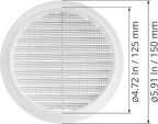 White 5" Inch Round Ventilation Grille with Screen mesh. (Duct 5Ø / Grille 6Ø) Ventilation Applications. Indoor and Outdoor Vent Cover. Available 3 Sizes / 4 Colors.