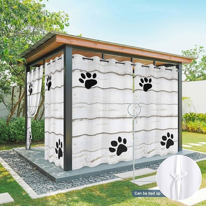 Wood Grain Outdoor Curtains for Patio Claws Animals Wooden White Waterproof Outside Curtains with Grommet Top Weatherproof Curtain for Cabana Pergola Gazebo, 2 Pack, 54" W x 95" L