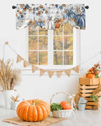 Thanksgiving Pumpkin Tie Up Valance Curtains for Windows, Kitchen Curtains Window Shades, Fall Maple Leaf Daisy Wooden Grain Light Filter Roman Curtain Valances for Bedroom/Bathroom/Cafe 54'' x 18''