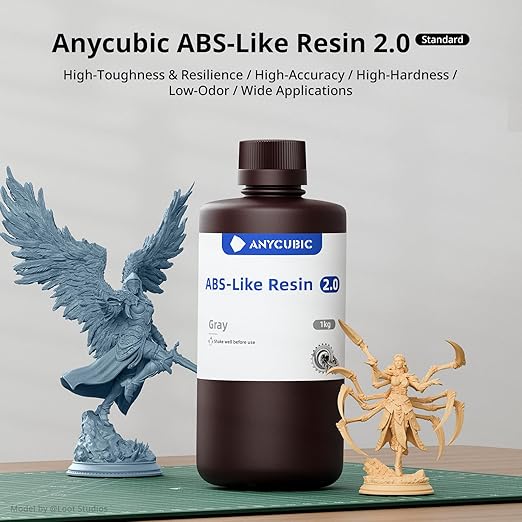 ANYCUBIC 2nd Gen Resin Technology ABS-Like Resin 2.0 Bundle, 3D Printer Resin with High Toughness, More Precise Details, Wide Compatibility for All LCD Resin 3D Printers (Grey, 4kg in Total)