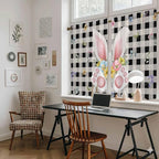 Easter Kitchen Curtains 54 Inch Long 2 Panel Set, Rod Pocket Window Curtains Panels, Spring Rabbits Ears Feet Wildflowers Black Plaid Light Filtering Drapery Draperies for Bathroom Bedroom 52"W x 54"L
