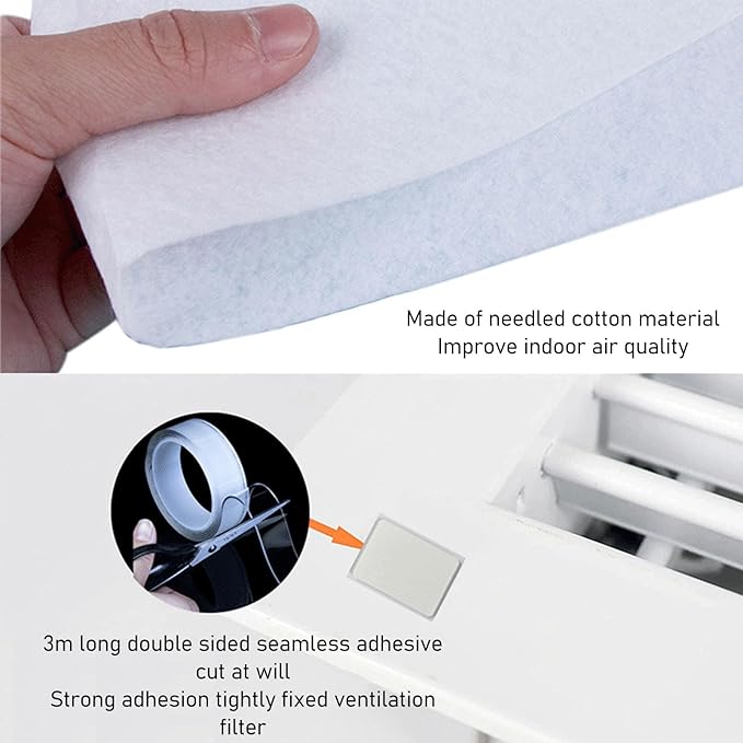 Air Vent Filter Kit, Cotton Electrostatic Dust Control Vent Filter with Installation Tape for All Vents Grilles Ducts Exhaust Pipes Ceiling