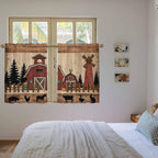 Brown Farmhouse Kitchen Curtains, Vintage Country Animals Wooden Grain Light Filtering Window Curtain Panels, 2Pcs Rod Pocket Window Treatments Set for RV Dining Room Study Room 42x45 Inches