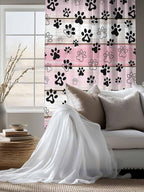 Sheer Curtains 72 Inches Long, Pink Beige Paw Print Semi Sheer Curtains Light Filtering Window Treatment, Vintage Farmhouse Country Wooden Grain Privacy Voile Drapes for Living Room Bedroom 52x72 Inch