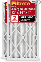 Filtrete 12x36x1 AC Furnace Air Filter, MERV 11, MPR 1000, Micro Allergen Defense, 3-Month Pleated 1-Inch Electrostatic Air Cleaning Filter, 2 Pack (Actual Size 11.69 x 35.69 x 0.81 in)