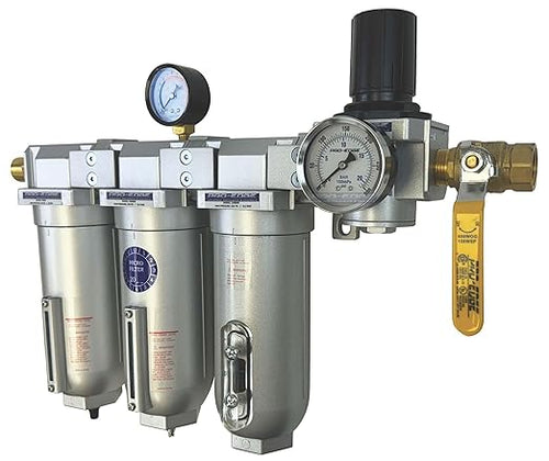 1/2" NPT Industrial (4-Stage) Moisture Removing Particulate Filter and Oil Removing Coalescing Filter and Desiccant Air Dryer and Air Pressure Regulator