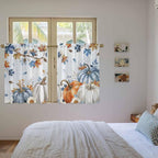 Fall Blue Maple Kitchen Tier Curtains 45 Inch Long 2 Panel Set,Rod Pocket Short Window Treatment,Thanksgiving Pumpkins Daisy Country Leaves Curtains & Drapes for Bathroom Basement 27.5"W x 45"L
