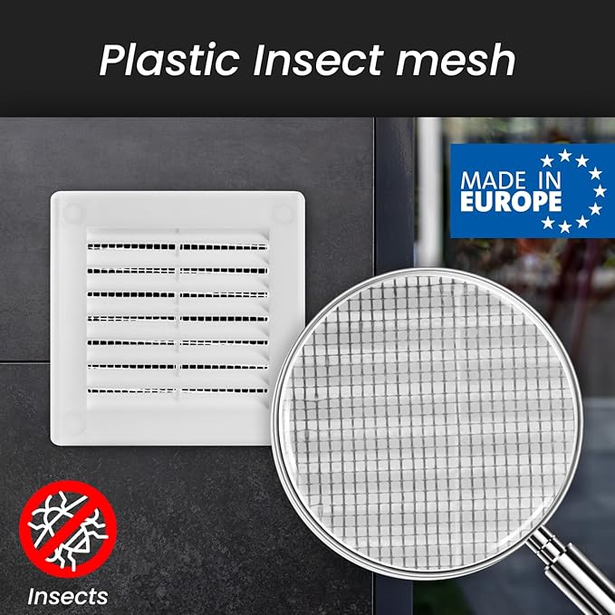 Repa Market 12 x 12 Inch (Outer) White Square Air Vent Cover - Pack of 2 Plastic Fresh Air Intake Vent - AC Cover with Nylon Mesh Screen, Wall, Ceiling HVAC Return Air Register, Modern Soffit Vents