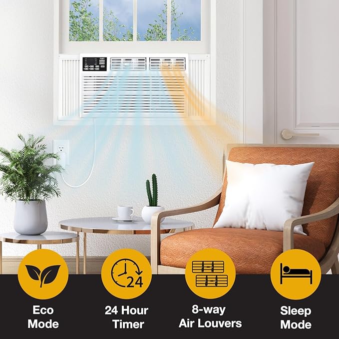 Whirlpool 18,000 BTU 230V Window Air Conditioner with Supplemental Heat, Window Mounted AC Unit with Heater for Apartment, Living Room, Bedroom, Large Rooms up to 1000 Square Feet