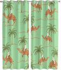 2 Panel Kitchen Cafe Curtains, Desert Camels Sunlight Filtering Nature Air Through, Home Decor Window Covering Tier Curtains for Living Room 80W x 84L inch Tropical Date Palm Trees Animal Green