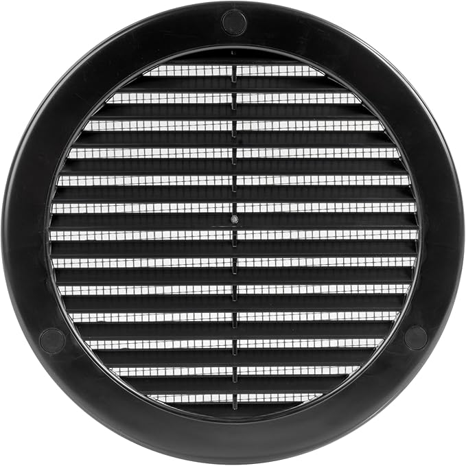 Vent Systems 6" Inch (Opening Dimensions) - Pack of 2 - Black Soffit Vent Cover - Plastic Round Air Vent Grille - Built-in Mesh Screen - HVAC Register Louver for Bathroom, Home, Kitchen