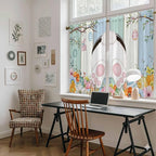 Easter Kitchen Curtains 54 Inch Long 2 Panel Set, Rod Pocket Window Curtains Panels, Spring Watercolor Bunny Eggs Wood Grain Teal Blue Light Filtering Privacy Draperies for Bedroom Laundry 42"W x 54"L