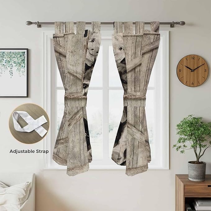 Funny Farm Animals Living Room Curtains 84 Inch Length, Window Curtains Tab Top, Vintage Barn Brown Sunflowers Light Filtering Window Treatments Drapes 42"x84" 2 Panel