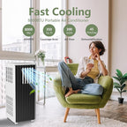 Portable AC Unit with 8000 BTU Cooling, Remote Control & 24-Hour Programmable Timer, Low-Noise Design for Rooms Up to 350 Sq.Ft, Ideal for Dorm or Office Use, Black and White Design