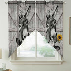 Funny Farm Animals Swag Valances for Windows, Vintage Barn Grey Sunflowers Rod Pocket Kitchen Curtains Valance, Small Window Curtains Swag for Cafe Bathroom Living Room, 2 Panels, 28x36 inch