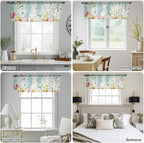 Easter Sheer Valances for Windows 54"x18", Light Filtering Kitchen Curtains Valance, Spring Watercolor Bunny Eggs Tulip Wooden Grain Rod Pocket Chiffon Curtains for Living Room Bedroom Cafe