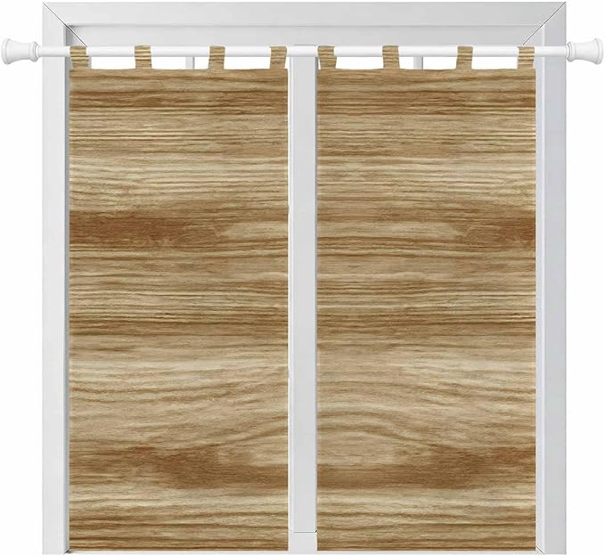 Light Brown Wood Grain Bathroom Curtains 63 Inch Length, Window Curtains Tab Top, Western Farmhouse Barn Door Light Filtering Window Treatments Drapes 52"x63" 2 Panel